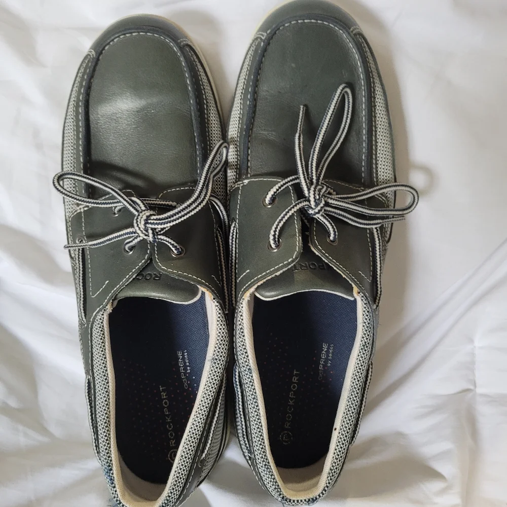 Rockport Men's Olive Green Leather & Gray Trim Boat Shoes 12